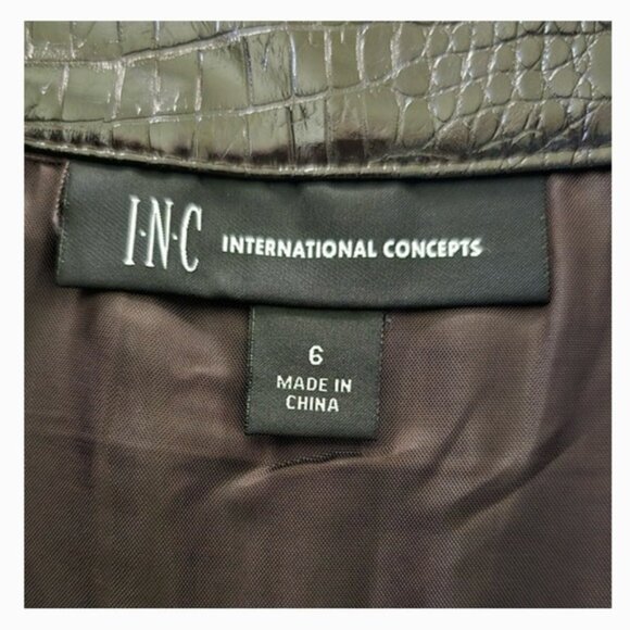 INC International Concepts Shiny Brown Croc-Embossed Midi Skirt - Picture 2 of 3